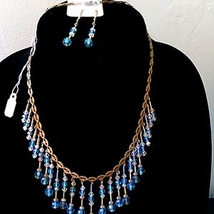 Oggiesnook gold and blue set necklace  plus earrings